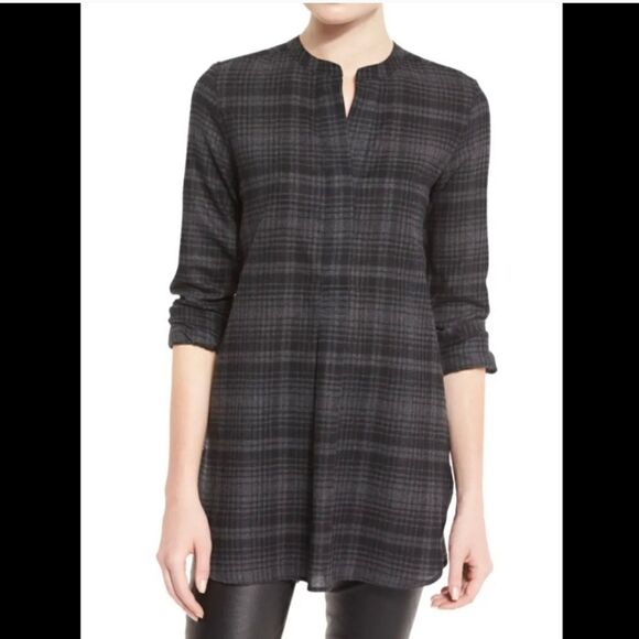 Theory wool popover shirt Orvinio Avalon plaid checkered tunic side pockets - Picture 8 of 15